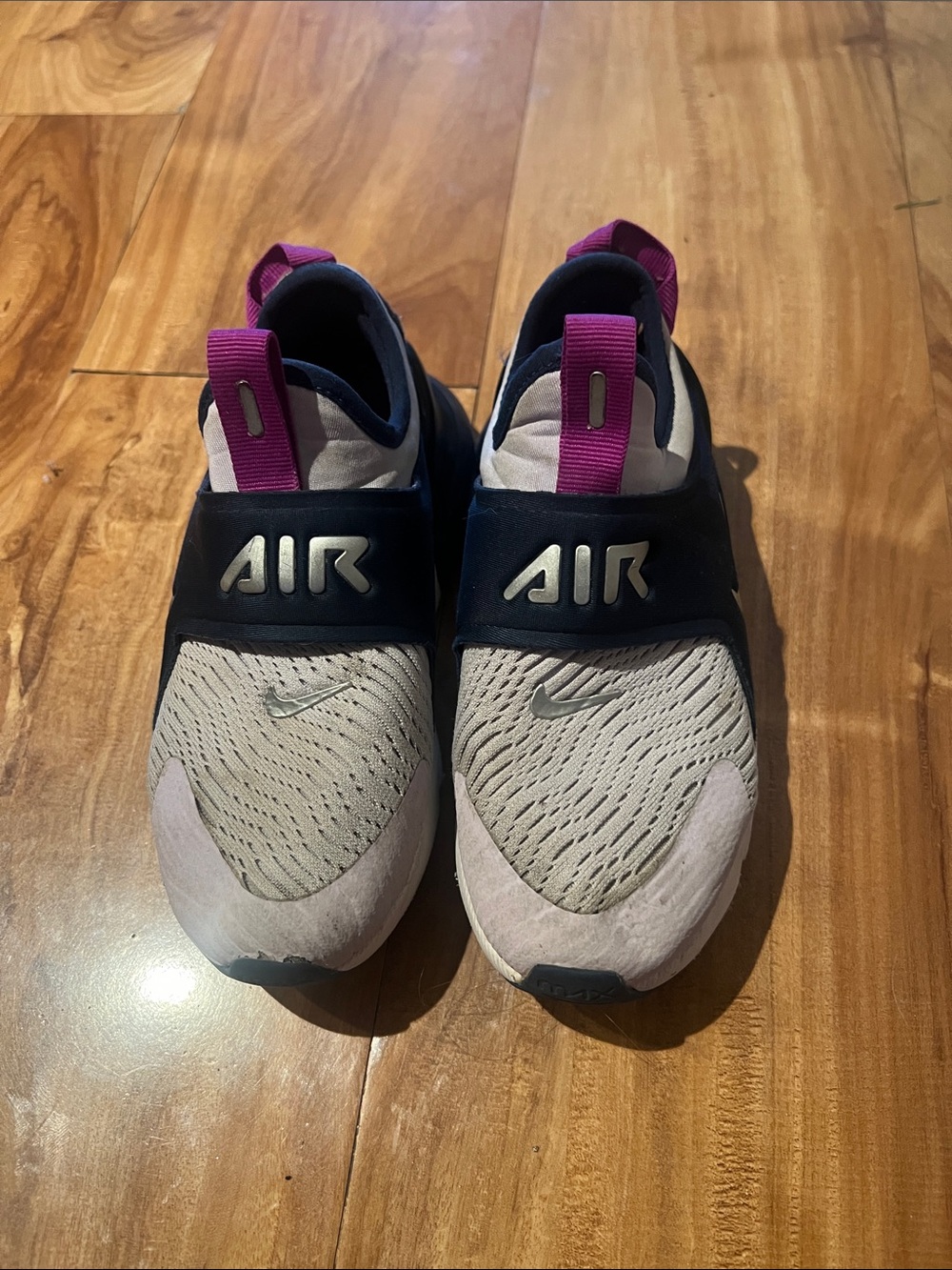 Nike Kids Air Slip-On Sneakers in Light Gray, Navy and Pink